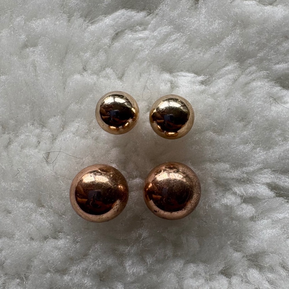Pair of Rose Gold and Gold Ball Stud Earrings Minimalist Modern Chic